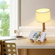 Adjustable Robot Shape Wooden Desk Lamp - Fun Cute Novelty Table Lamp for Bedroom, Study Desk, Kids Room (Yellow)