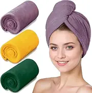 YHPDYL 3 Pack Microfiber Hair Towel Wrap for Women, Fast Drying Hair Turban with Button, Anti-Frizz Large Hair Towel for All Hair Styles, Soft & Absorbent Hair Drying Towel