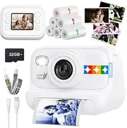 Kids Color Instant Print Camera – Kids Camera with 5 Color Photo Paper, 48MP & 1080P Video, 21 Fun Frames, 32G Card, Christmas/Birthday Gifts for Girls and Boys Ages 3 4 5 6 7 8 9 10 11 12 - White