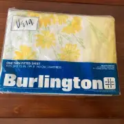 Vintage Vera Burlington Percale Twin Fitted Bedsheet Daisy Ombre Pattern Yellow