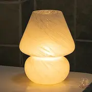 MJ PREMIER Mushroom Lamp Cordless, Battery Operated Table Lamps, Glass Nebula Table Lamps, LED Night Lights for Bedroom/Party/Corner (White)