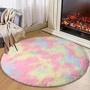 Fluffy Rugs for Bedroom Livingroom, Ultra Soft Shaggy Plush Fur Circle Area Rugs for Girls Boys Kids Teens, Anti-Slip Modern Fuzzy Carpet Playmat for Playroom, Dorms, Home Decor (Rainbow, 160cm)