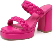 Womens 4 Inch Pink Platform Chunky Heels Braided Sandals Size 8.5, EUR 38.5