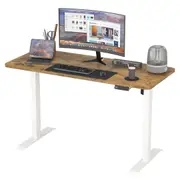 Advwin Standing Desk Electric Ergonomic Adjustable Height Sit Stand up Desk 120cm Rustic Brown Splice Board Table Top+White Frame
