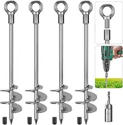 Insaga 18'' Fully Welded Ground Anchors Screw in, Wider Spiral Earth Anchor for Swing Set, 4pcs Mobile Home Anchors, Wind Resistant Trampoline Wind Anchors, Ground Anchors for Sheds