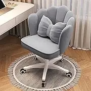 Velvet Office Chair, Makeup Girls Stool with Backrest, Dressing Stool with Soft Cushioned Pad for, Comfy Mid-Century Petal Chair, for Women, Girls, Bedroom(Grey,Spinning Legs)