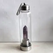 Natural Amethyst Quartz Crystal Wand Elixir Water Bottle Healing Stone Aquarius
