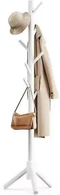 Sturdy Wooden Coat Stand 3 Adjustable Sizes Coat Tree with 8 Hooks Coat Stands