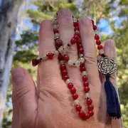 Mens Mala Beads yoga necklace Rutilated Quartz & Carnelian Agate SRI YANTRA
