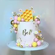 JeVenis Bee Cake Decorations Honey Comb Decorations Bee Cupcake Toppers Abejitas Para Decoracion Daisy Flower Cake Topper for Baby Shower Birthday Bridal Shower