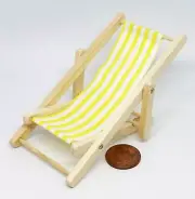 Dolls House Foldable Wooden Deckchair Yellow Stripe Tumdee 1:12 Scale Beach
