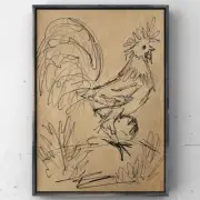 Bird Art Rooster Bird Drawing Bird Sketch Liner Ink Pencil Original Signed Art