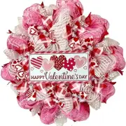 Happy Valentines Day Wreath Lots of Hearts Handmade Deco Mesh 24 inch