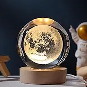 3D Crystal Ball Night Light, USB Moon Planets Solar System Universe Lamp, Glass Ball with Wooden Base - LED Ball for Christmas, Birthday, Valentine's Day, Astronomy Gifts