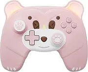 Wireless Switch Pro Controller for Switch/Lite/OLED/PC, Wireless Pro Controller with Headphone Jack, Support Macro Wake-Up Turbo Dual Vibration Motion, Cute Pink