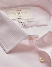 Hawes & Curtis Non-Iron Pink & White Stripe Extra Slim Shirt | Double Cuff Size: 16.5" collar, 34" sleeve