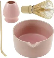 5 Pcs Matcha Whisk Set Includes Matcha Bowl with Spout Matcha Whisk Holder Matcha Whisk Tea Scoop Delicate Matcha Tea Set Versatile Matcha Kit for Matcha Tea Lovers (Pink)