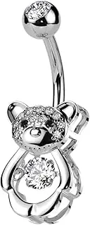 [Pierced Owl] 14GA 316L Stainless Steel CZ Crystal Hollow Bear Belly Button Ring