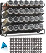 Spice Rack Organizer with 28 Spice Jars, 180 Spice Labels, Chalk Marker and Funn