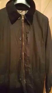 Barbour Greeves Flyweight coat in Navy Waxed cotton w. hood.tartan lined