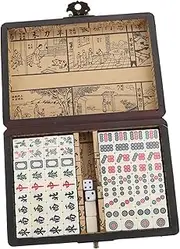 Abaodam 1 Set Mahjong Tiles Portable Chinese Mahjong Game for Travel Camping Family Gatherings
