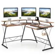 Costway L-shaped Computer Desk Corner Computer Workstation w/ Power Outlet Gaming Desk