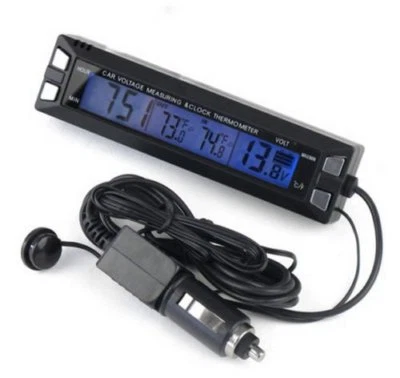 Car Auto LCD Digital Clock Thermometer Temperature Voltage Meter Battery Monitor