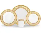 Imperial Fine Porcelain Gold Greek Key 16 pc Porcelain Dinner Set for 4 person