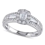 1.0 CT. T.W. Emerald-Cut Natural Diamond Frame Engagement Ring in Solid 14K White Gold