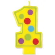 Number 1 Dots Birthday Candle - 3.5", Yellow, 1 Pc