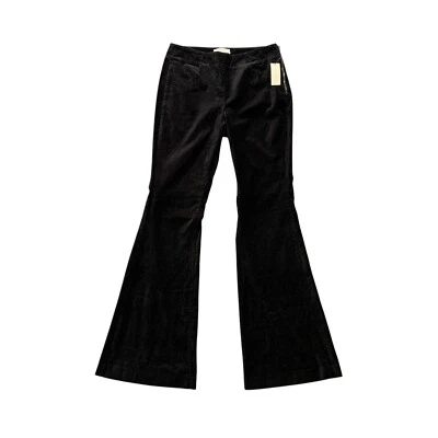 Anthropologie Pants Womens 6 Black Velvet Flared Mid Rise Bell Bottom Side Zip