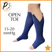 Presadee Open Toe 15-20 mmHg Moderate Compression Calf Leg Zipper Navy Socks