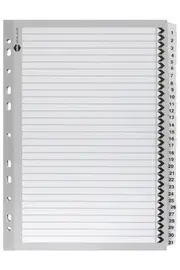 Marbig 1-31 Tab A4 File Ring Binder Plastic Divider Page Organiser Black/WHT