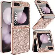 Z Flip 5 Glitter Case for Samsung Galaxy Z Flip5 5G Phone Case for Women Girls, Slim Ultra Thin Matte Back Shockproof Protective Cover for Samsung Z Flip 5 5G, 6.7" Crystal Bling Case (Rose Gold)