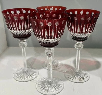 King Louis RUBY RED cased cut to clear crystal 8" Wine Goblet SET OF 2