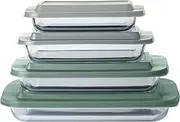 [COOK WITH COLOR] 8 PC. Glass Baking Dish Set with Lids - Deep Casserole Dish, Glass Food Container, Oven, Freezer and Microwave Safe, Clear Container, Sage