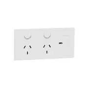 Clipsal 1025USBC-ZW Double switched socket + USB charger, Clipsal Solis, horizontal, USB C type, 10A