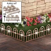 Decorative 4 Piece Garden Fence, Solar Wrought Iron Arch Look Picket Fence