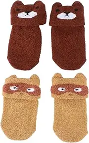 HAPINARY Coral Fleece Socks for Boys and Girls Baby Non Socks Adorable Cartoon Patterns 2 Pairs Comfortable Elastic