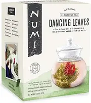 [Numi] Organic Tea Dancing Leaves Flowering Tea Gift Set, 5 Tea Blossoms with 16 Ounce Glass Teapot (Packaging May Vary)