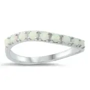 Ring Genuine Solid Sterling Silver 925 White Lab Opal Face Height 3 mm Size 5