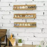 Brown Burnt Wood Challenge Coin Holder and Casino Chip Display Wall Shelf Rack
