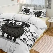 GHBNK Quilt Set 3-Piece Bedding Set - Ultra-Soft Thickened Cartoon Black White Sheep Bedspread + 2 Pillowcases Lightweight Double-Sided Quilt Cover for Home/Hotel/Gifts 90"x90"