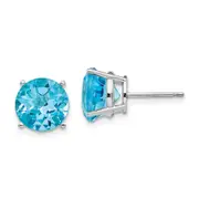14k White Gold Blue Topaz Round Stud Earrings