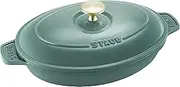 [STAUB] Hot Plate Z1025-329 Oval Hot Plate, Eucalyptus, 9.1 inches (23 cm), Double Handed, Cast Enamel, Shallow Type, Induction Compatible, Genuine Japanese Product with Serial Number