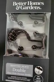 Shower Hooks Easy Glide Double Hook Set of 12 Bronze Finish (No Rust)