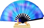 [Generic] Folding Fans Handheld - Chinese Kung Fu Tai Chi Craft Glowing Fan | Wedding Home Decoration Stage Performance Show Fluorescent Props Multi-Color For Night Club