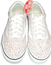 Vans Women's Old Skool Boucle Pink Speckle True White Canvas shoes Size 6 NIB