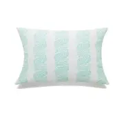 White With Mint Green Block Print And Feather Down Insert Pillow