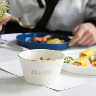 景德鎮歐式藍金字母系列陶瓷餐具碗盤家用創意西餐盤早餐盤菜盤